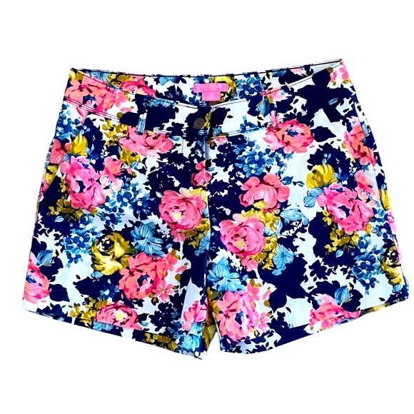Isaac Mizrahi Stretch Floral Trouser Shorts Front & Back Pockets - Picture 1 of 5
